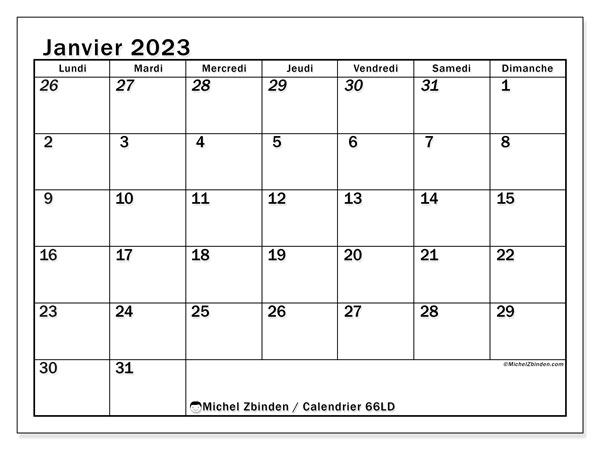 501LD, calendrier janvier 2023, pour imprimer, gratuit.