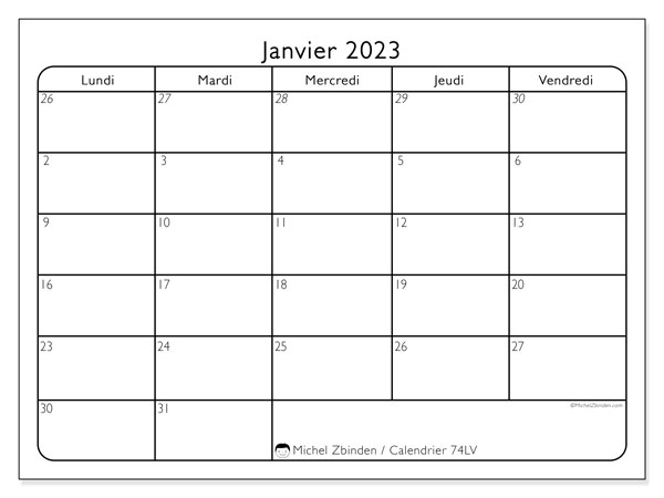 Calendrier Janvier 2023 à Imprimer “62ld” Michel Zbinden Be