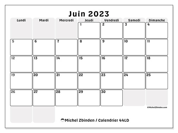 Calendrier à imprimer, juin 2023, 44LD