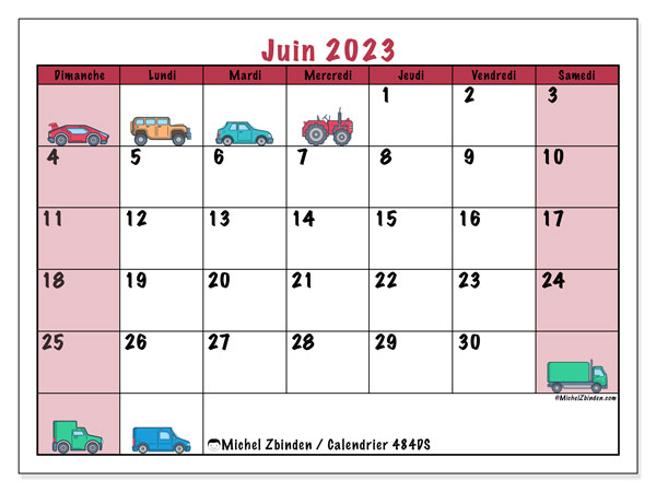 Calendrier juin 2023 “484”. Plan à imprimer gratuit.. Dimanche à samedi