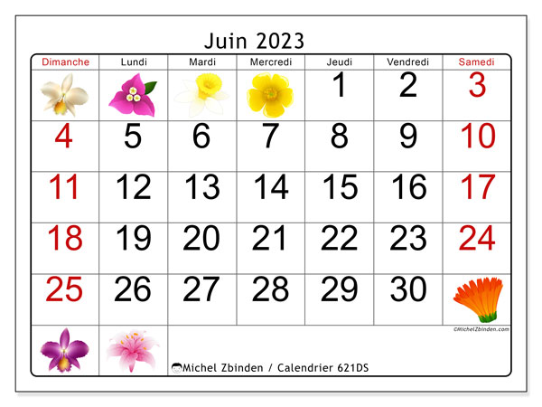 Calendrier juin 2023 “621”. Calendrier à imprimer gratuit.