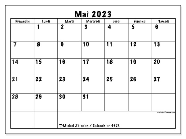 Calendrier à imprimer, mai 2023, 48DS
