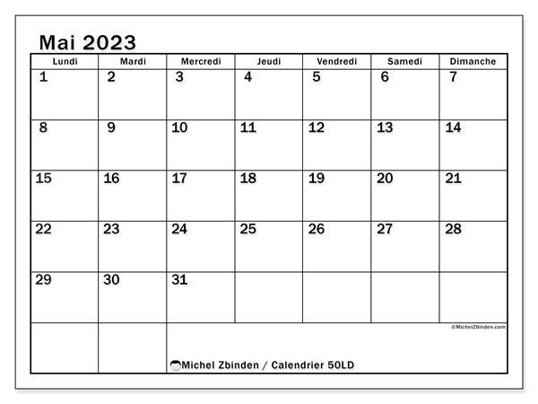 50LD, calendrier mai 2023, pour imprimer, gratuit.