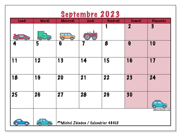 Calendrier septembre 2023 “484”. Programme à imprimer gratuit.. Lundi à dimanche