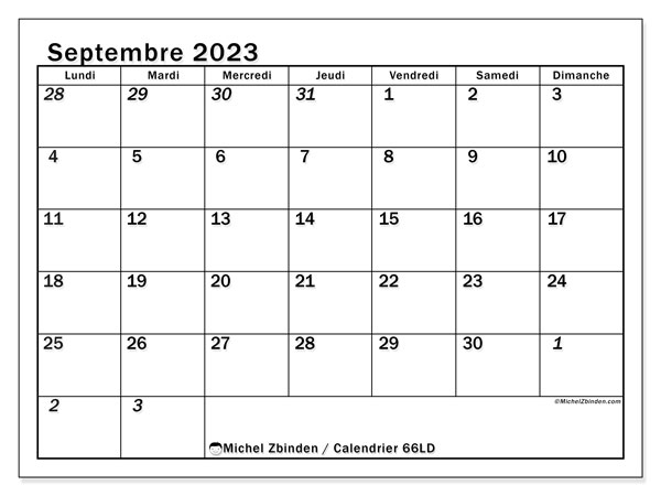 Calendrier septembre 2023, 501LD. Planning à imprimer gratuit.