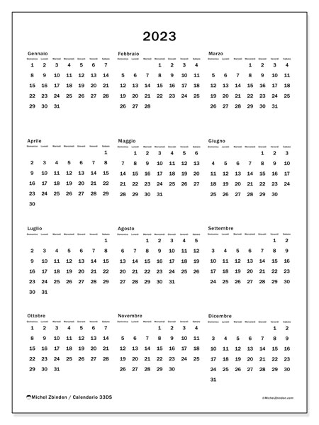 Calendario 2023 da stampare. Calendario annuale “33DS” e orario per la stampa gratis