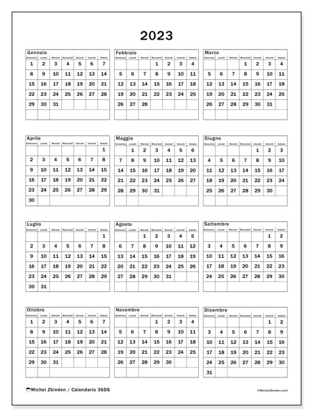 Calendario annuale 2023 “36”. Calendario da stampare gratuito.. Da domenica a sabato