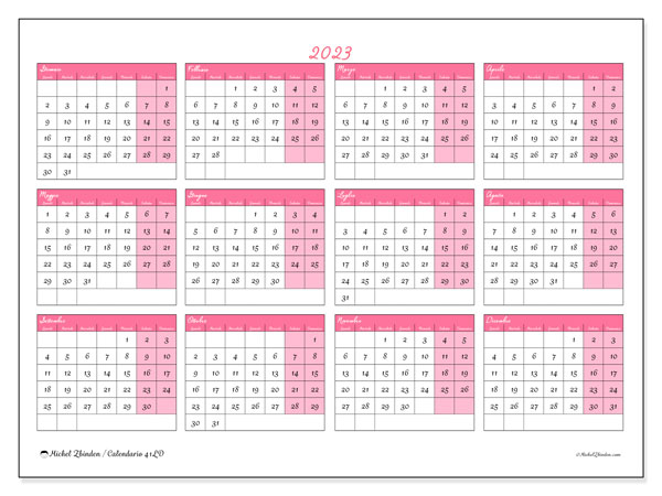 Calendario annuale 2023, 41LD. Programma da stampare gratuito.