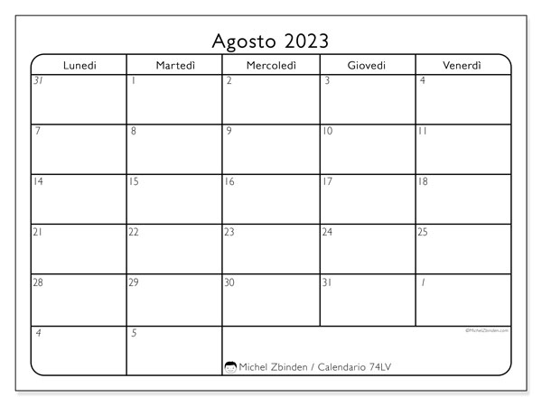 Calendario agosto 2023, 74DS. Programma da stampare gratuito.