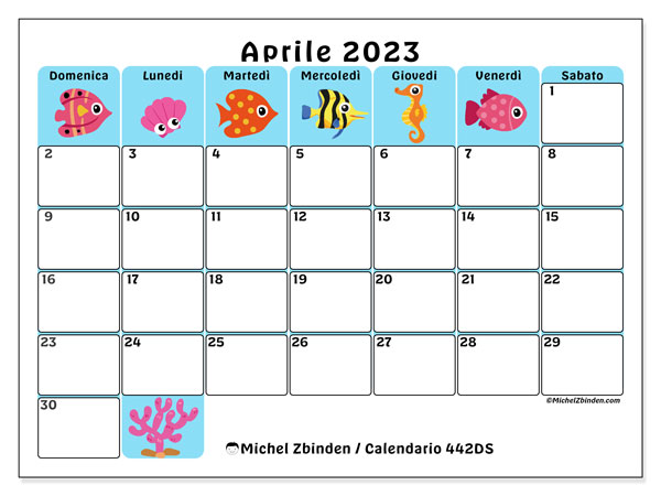 Calendario da stampare, aprile 2023, 442DS