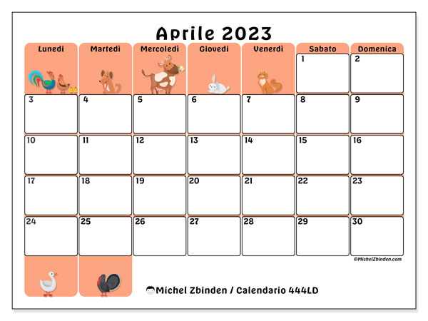 Calendario da stampare, aprile 2023, 444LD
