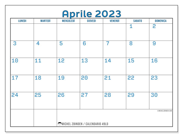 49LD, calendario aprile 2023, da stampare gratuitamente.
