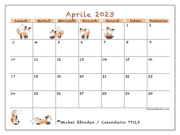 Calendario da stampare, aprile 2023, 771LD