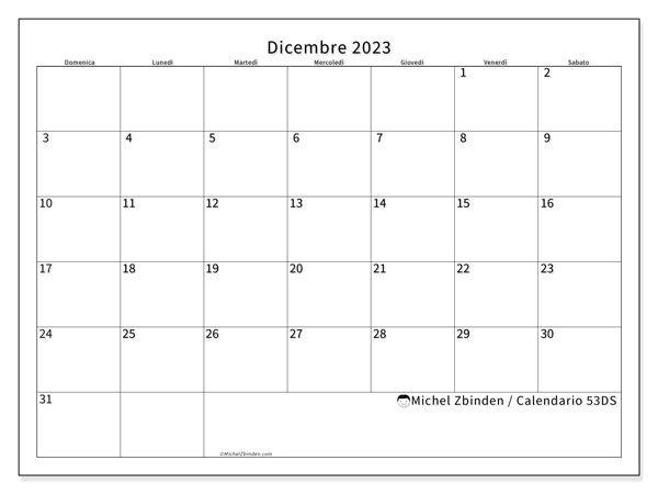 Calendario da stampare, dicembre 2023, 53DS