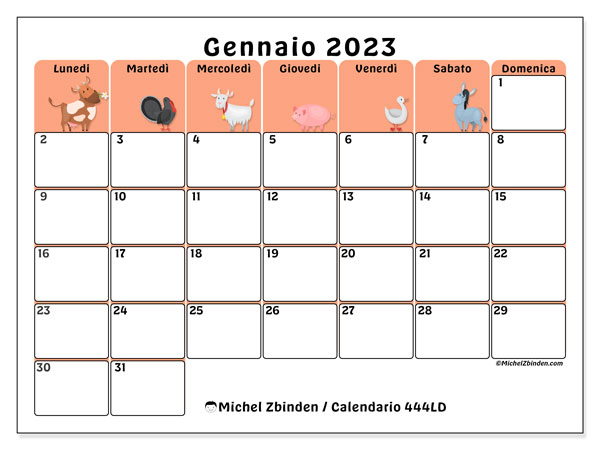 Calendario da stampare, gennaio 2023, 444LD