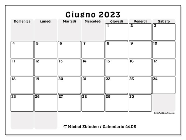 Calendario giugno 2023, 44DS. Calendario da stampare gratuito.