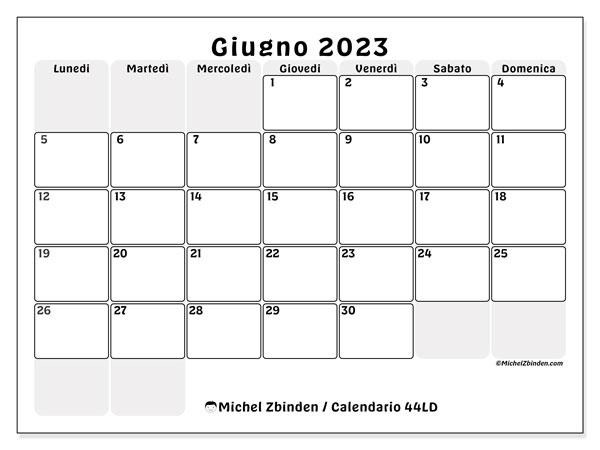 Calendario da stampare, giugno 2023, 44LD