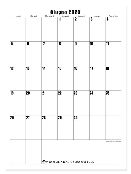 Calendario da stampare, giugno 2023, 52LD