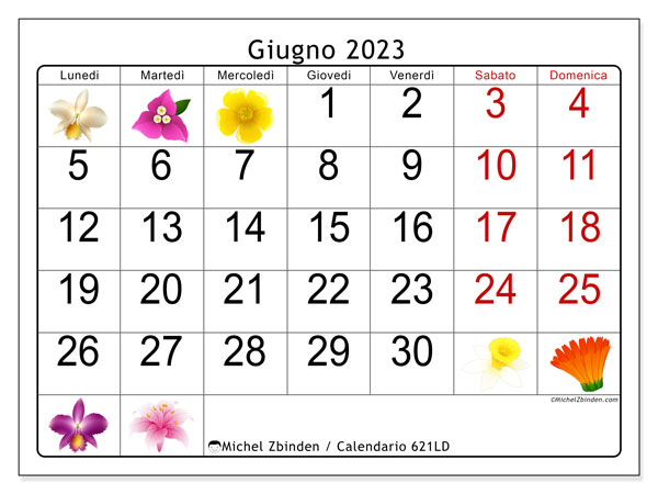 Calendario da stampare, giugno 2023, 621LD