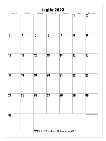 Calendario da stampare, luglio 2023, 52LD