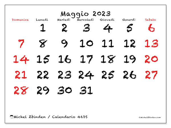 Calendario da stampare, maggio 2023, 46DS