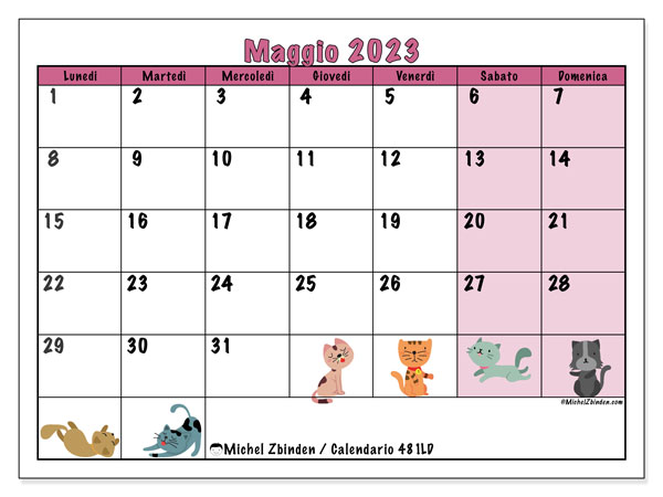 Calendario maggio 2023 da stampare. Calendario mensile “481LD” e orario da stampare gratis
