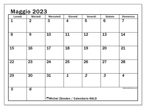 Calendario da stampare, maggio 2023, 501LD