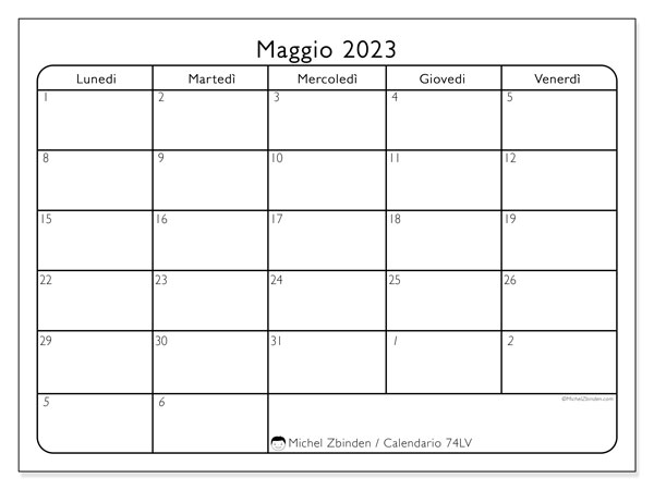 Calendario da stampare, maggio 2023, 74LD