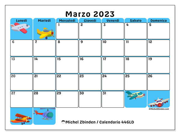 Calendario marzo 2023 da stampare. Calendario mensile “446LD” e orario stampabile gratuito