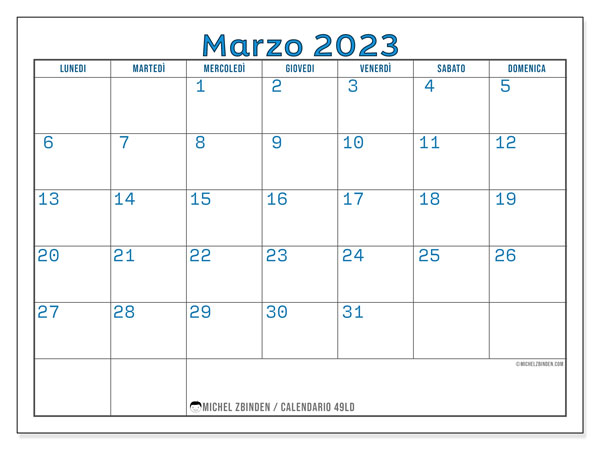 49LD, calendario marzo 2023, da stampare gratuitamente.