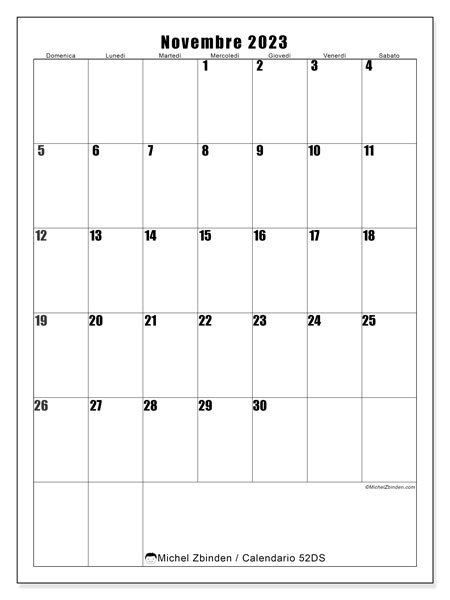 Calendario novembre 2023, 52DS. Calendario da stampare gratuito.