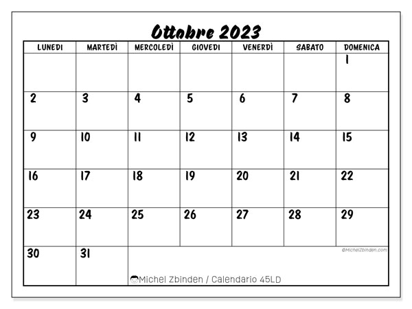 Calendario da stampare, ottobre 2023, 45LD