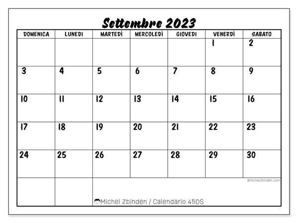Calendario settembre 2023, 45DS. Programma da stampare gratuito.