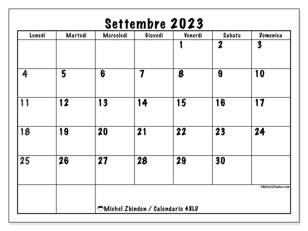 Calendario da stampare, settembre 2023, 48LD