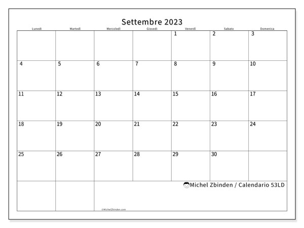 Calendario settembre 2023, 53LD. Programma da stampare gratuito.