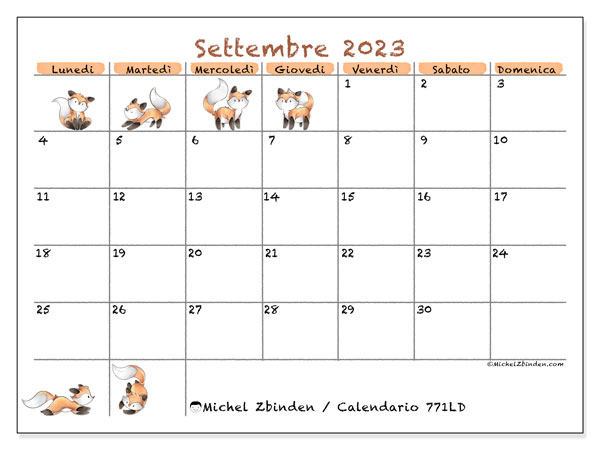 Calendario settembre 2023, 771LD. Programma da stampare gratuito.