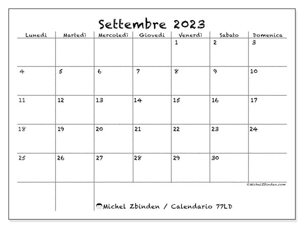 Calendario da stampare, settembre 2023, 77LD