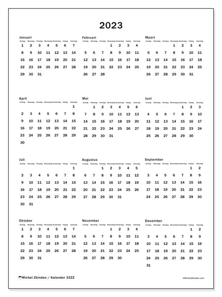 Kalender om af te drukken, 2023, 33ZZ