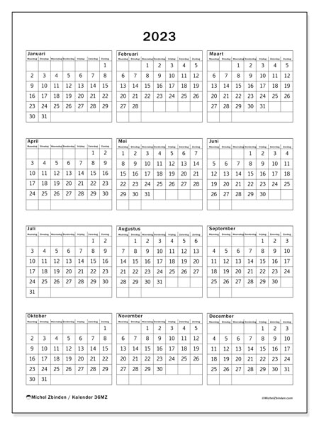 Kalender om af te drukken, 2023, 36MZ