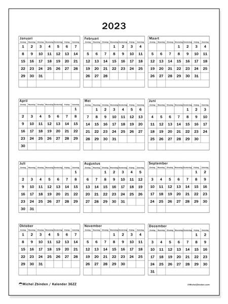 Kalender om af te drukken, 2023, 36ZZ