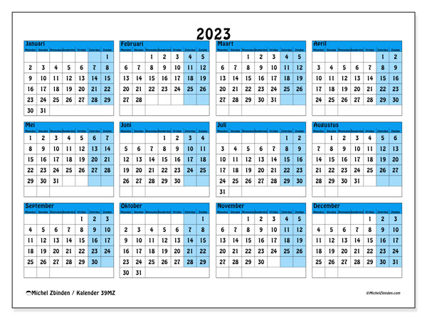 Kalender om af te drukken, 2023, 39MZ