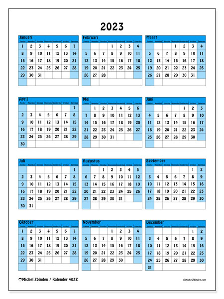 Kalender om af te drukken, 2023, 40ZZ