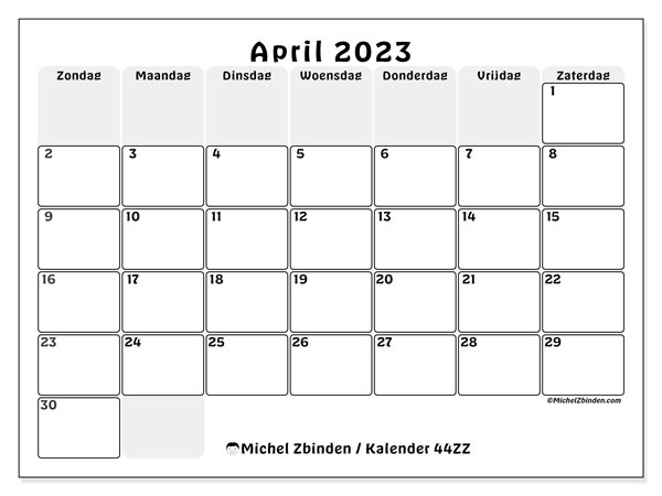 Kalender om af te drukken, april 2023, 44ZZ