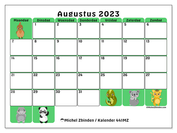 Kalender om af te drukken, augustus 2023, 441MZ