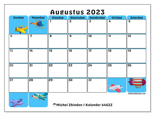 Kalender om af te drukken, augustus 2023, 446ZZ