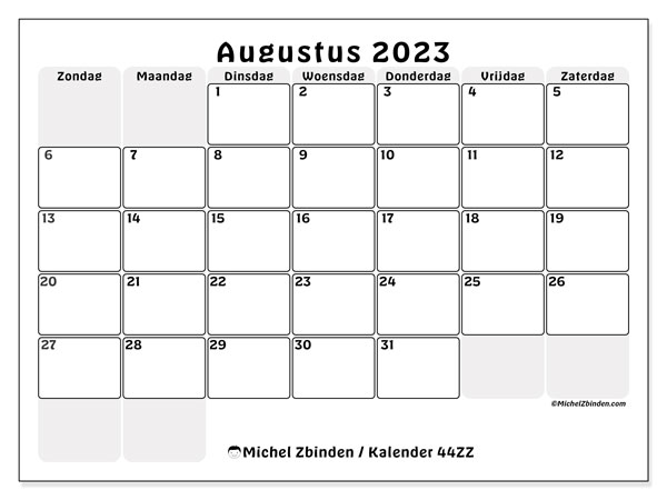 Kalender om af te drukken, augustus 2023, 44ZZ
