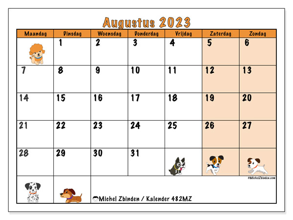 Kalender augustus 2023, 482MZ. Gratis afdrukbaar programma.