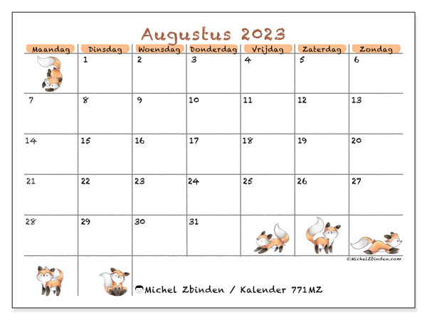 Kalender om af te drukken, augustus 2023, 771MZ