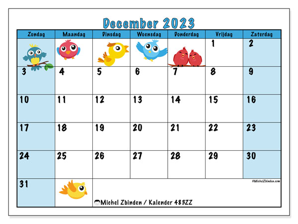Kalender december 2023, 483ZZ. Gratis afdrukbare kalender.