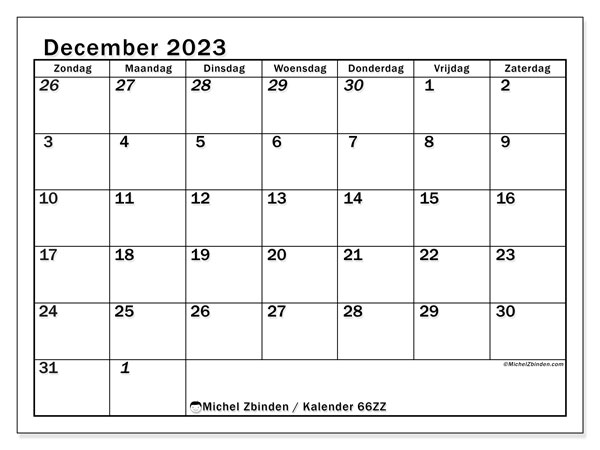 Kalender december 2023, 501ZZ. Gratis afdrukbare kalender.